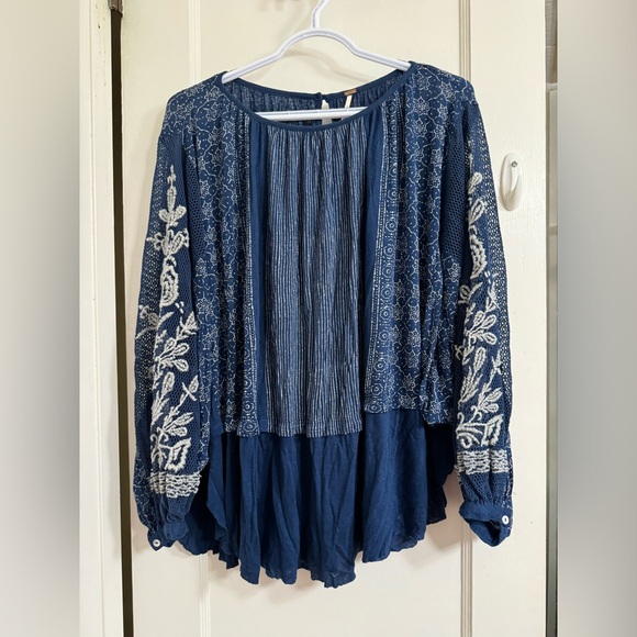 Free People Blue Indigo Dreams Embroidered Tunic Dress Top NWT - Picture 6 of 10